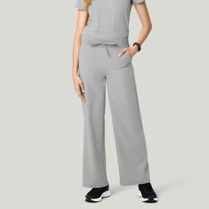 Gray high waisted flare, and one pocket scrub top